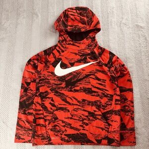 Nike - Youth Size Large - Dri-Fit Hoodie Red & Black Camo - Big Swoosh Pullover